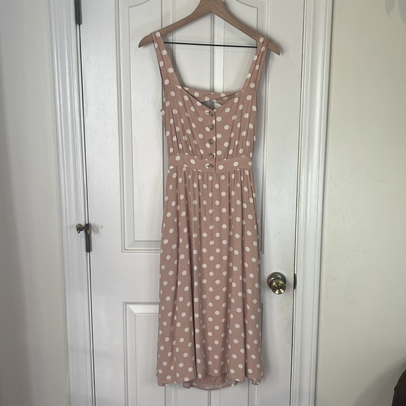 Reformation | Lanai Pink & White Polka Dot Midi Dress Small Retro Sleeveless - Picture 5 of 11